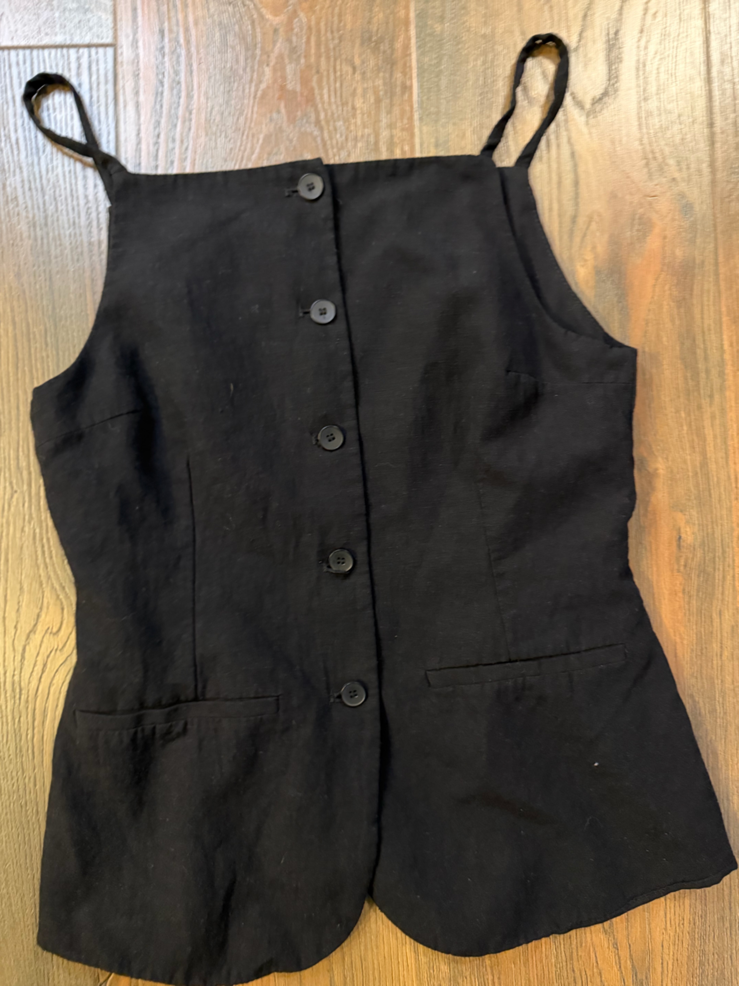 Zara Black Button-Front Spaghetti Strap Vest Tank